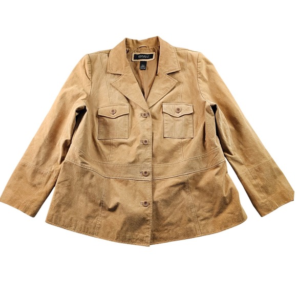 Lane Bryant Jackets & Blazers - Lane Bryant Leather Jacket Womens 18/20 Brown Outer Shell Notch Lapel Button-Up